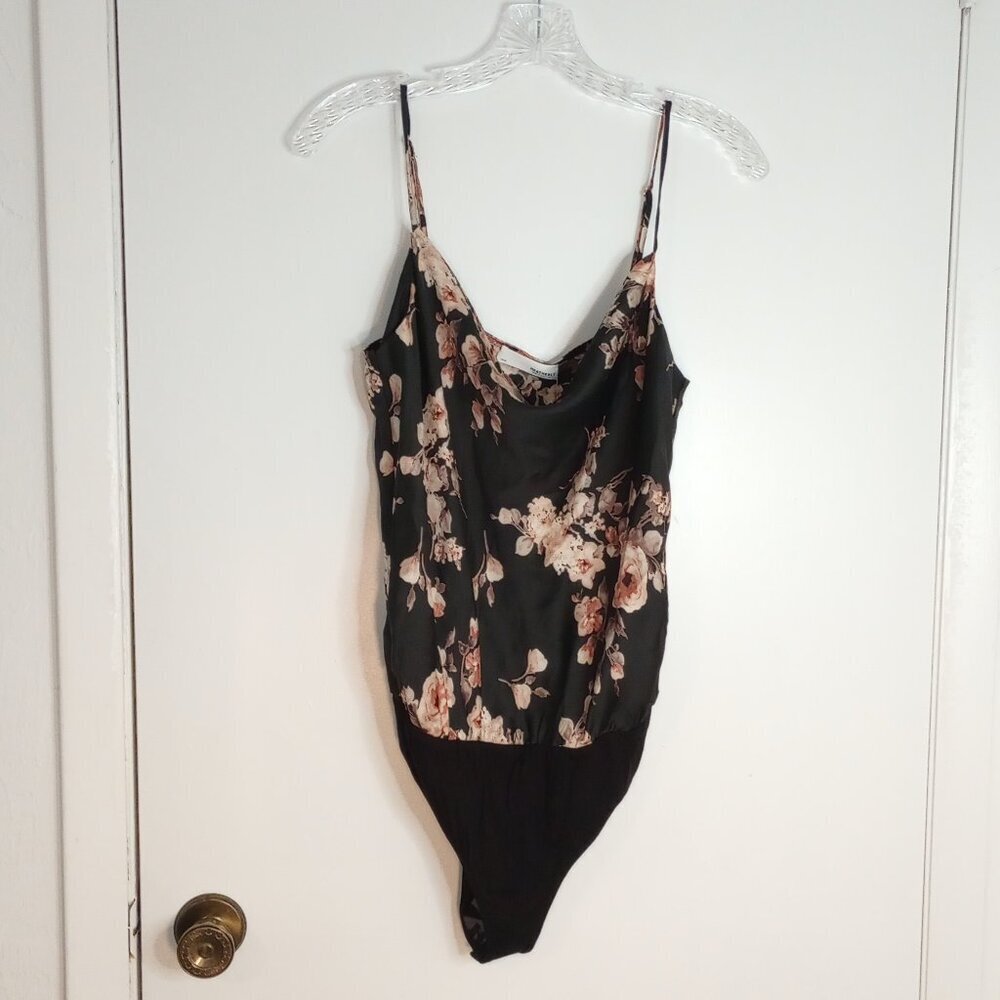 Heatherly Black Floral Valentina Spaghetti Strap Cowl Neck Bodyshirt